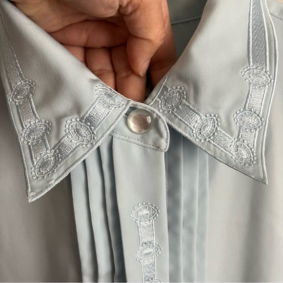 3/$40 Light Blue Vintage Traditions Button Down Blouse - Picture 7 of 8